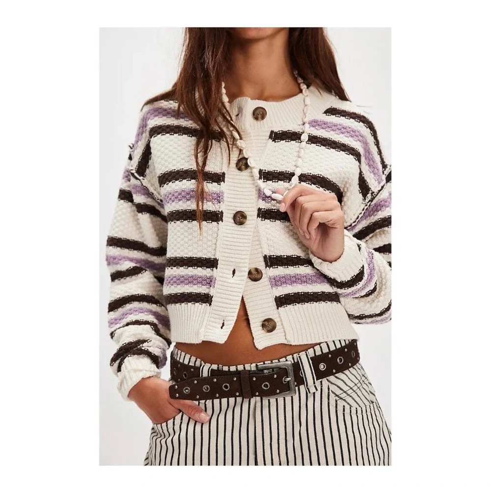 NWT Free‎ People | FP Lila Stripe Cardi / Ivory Combo Sz Small